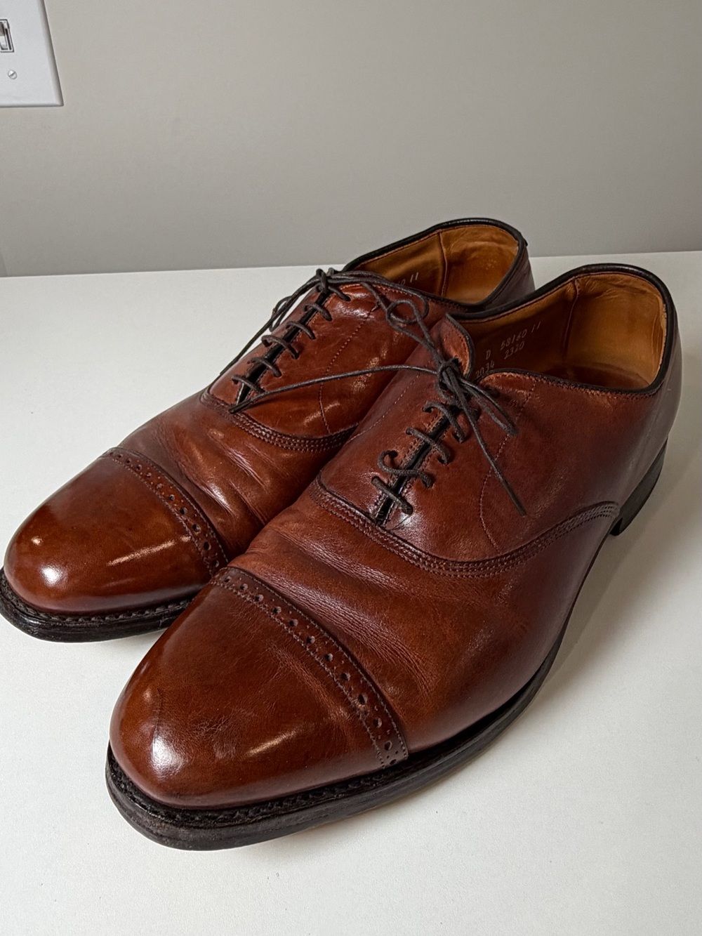 Allen Edmonds Byron Size 12 D Genuine Leather Brown Cap-Toe Leather Oxfords